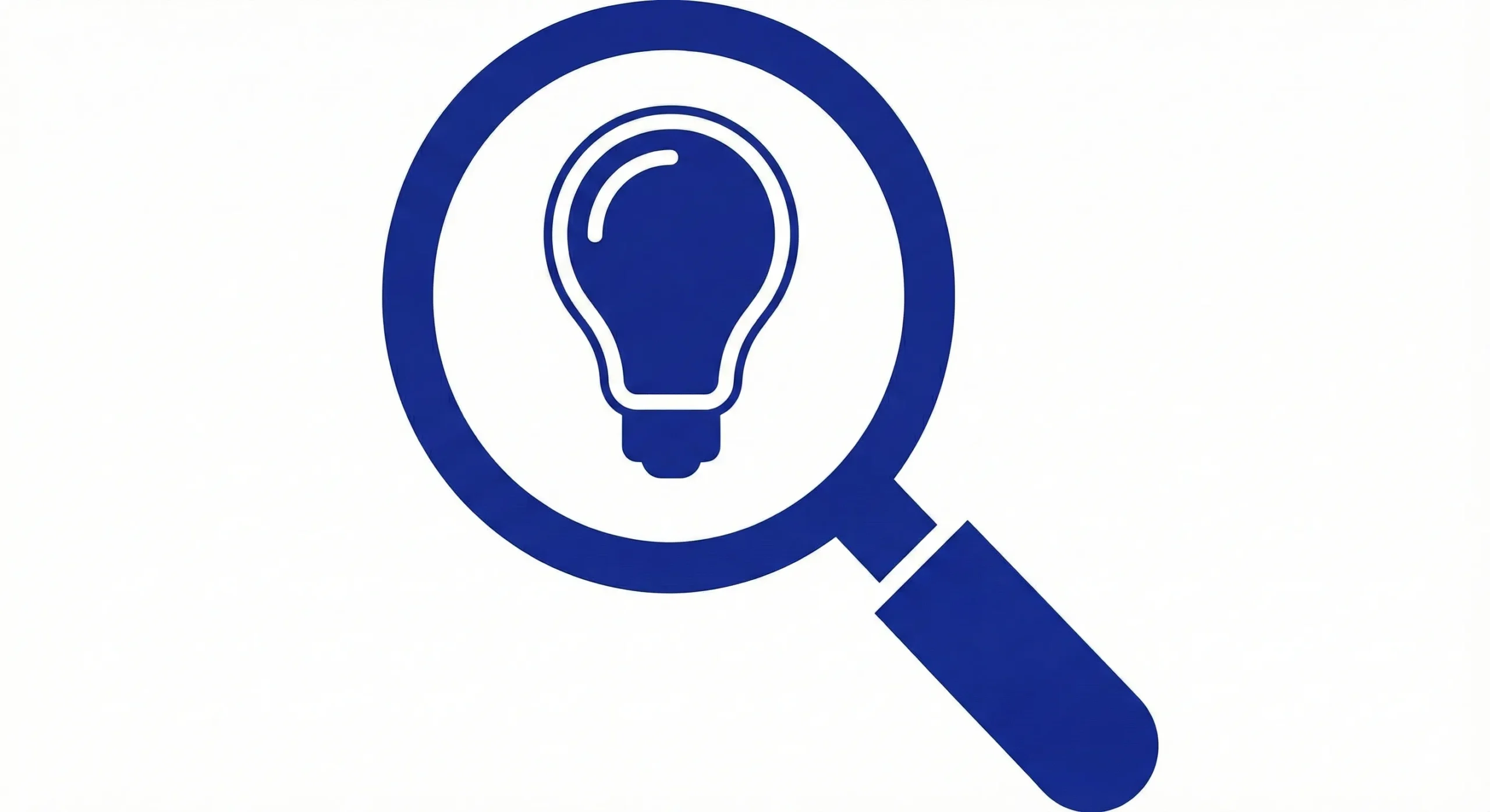 Ícono de una lupa azul sobre una bombilla, que simboliza la exploración de ideas e innovaciones.