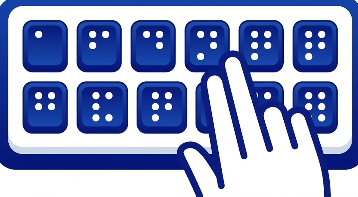 Icono de gorro de graduación sobre un libro abierto con puntos Braille.